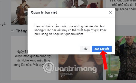 Đồng ý xóa bài đăng Facebook 