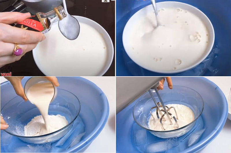 Bước 1: Đun hỗn hợp sữa + vani