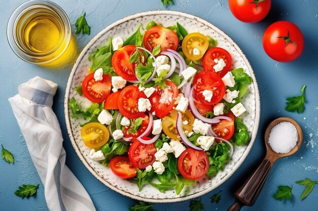 Salad Caprese, với sắc đỏ tươi của cà chua, trắng tinh của phô mai và xanh mướt của basil, như một bức tranh sống động.